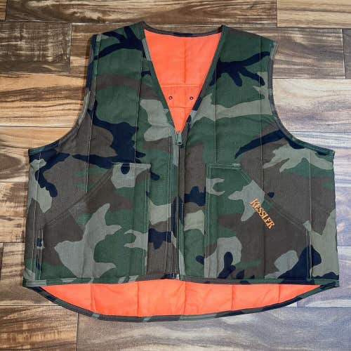 Vintage Kessler Whiskey Camouflage Hunting Vest RARE Size XL Made In USA Orange