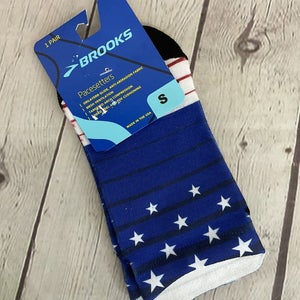 Brooks Adult Unisex Pacesetters Fourth Of July Size S Blue White Ankle Socks NWT