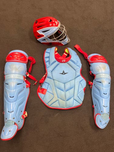 All Star adult pro catchers gear. Baby blue and red