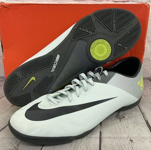 Nike Mens Mercurial Victory 2 Size 12 White Gray Yellow Indoor Soccer Cleats