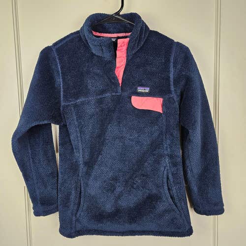 PATAGONIA Girls Synchilla SNAP-T Fleece Navy Blue Pullover Size Large (12)