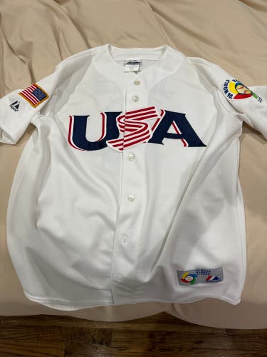 White USA Derek Jeter Used Medium Majestic Jersey