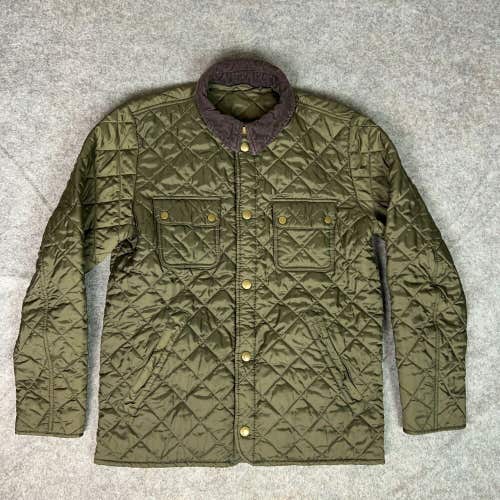Barbour Mens Jacket Medium Green Snap Button Quilted Pockets Tinford Coat Top