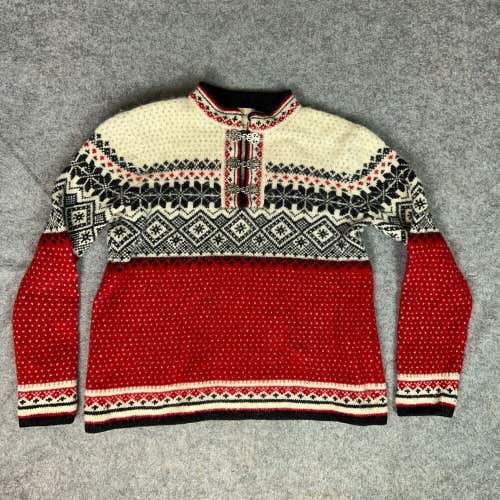 Cambridge Dry Goods Womens Sweater Small Red White Wool Nordic Metal Clasp Top
