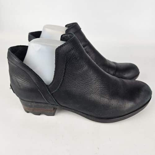 Sorel Lolla Cut Out Ankle Boots Booties Black Leather Women's Szie: 8.5