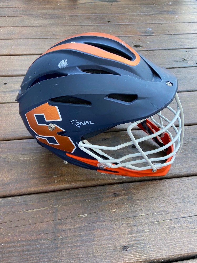 GAME WORN Syracuse University STX Rival Lacrosse Helmet Matte Blue