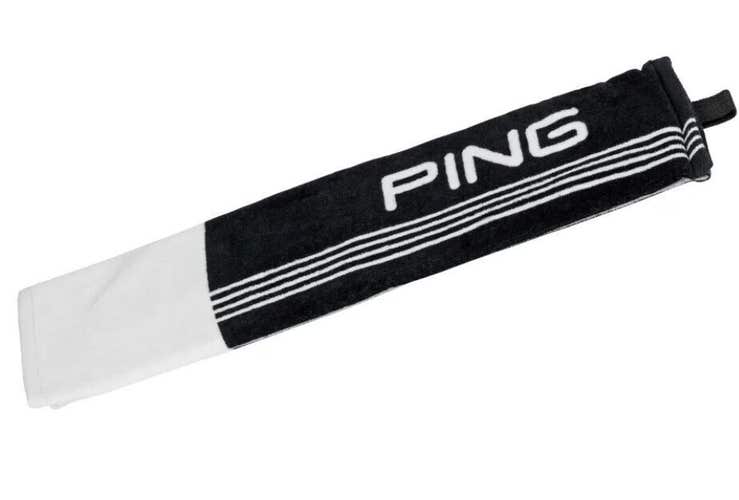 PING Golf 100% Cotton Tri-Fold Towel Black-White NEW w/ Tags #99999