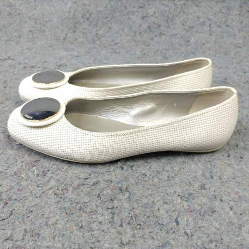 Hogan Ballet Flats Womens Shoes Size 6 Slip On White Silver Logo Perforated