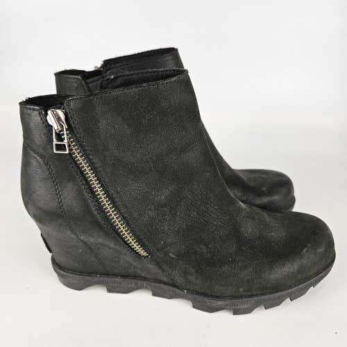 Sorel Joan of Arctic Wedge II Zip Boots Womens Size: 9  Black Leather NL3364-010