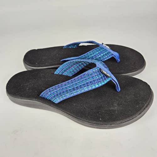 Teva Voya Flip Flop Sandals Womens Size 6 Black Foam with Multicolor Strap