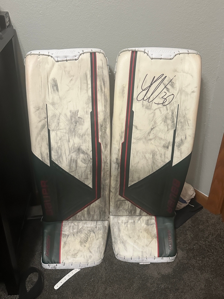 Minnesota Wild Jesper Wallstedt Game Used And Signed Goalie Pads.