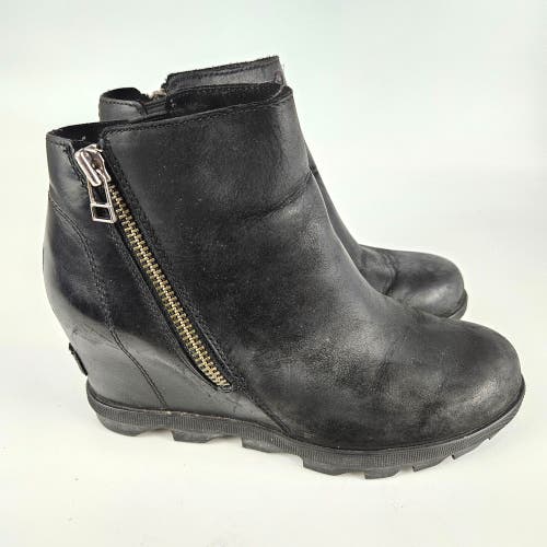 Sorel Joan of Arctic Wedge II Zip Boots Women Size 7.5  Black Leather NL3364-010