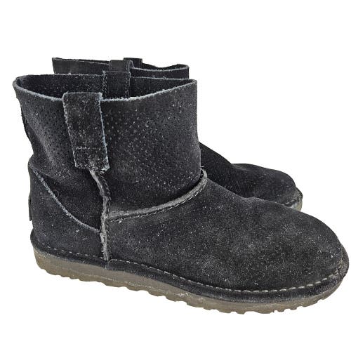 UGG Classic Unlined Mini Perforated Boots Black Suede Pull On Women's Size: 7