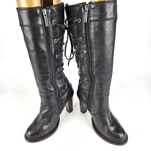 Harley Davidson Women's Black Tall Lace Up Boots Leather Side Zip Size: 6