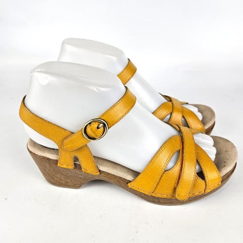 DANSKO Season Sandals Yellow Platform Leather Wedge Strappy Women's 38 / 7.5