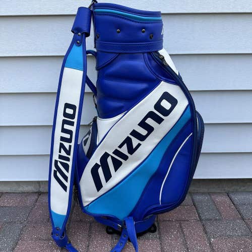 Mizuno Staff Tour Golf Bag Cart Retro Blue White Strap Name Embroidered