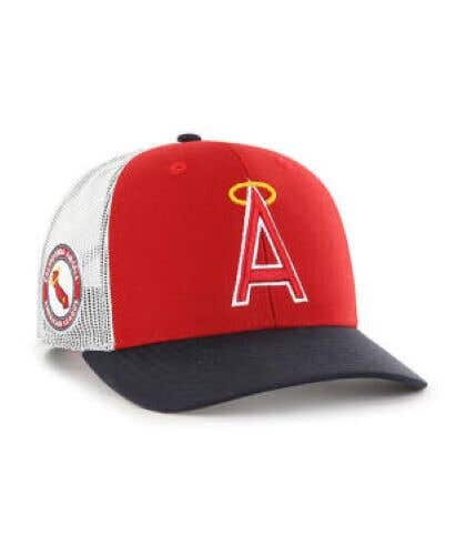 2024 RED LOS ANGELES ANGELS COOPERSTOWN RED SIDE NOTE 47 TRUCKER SNAPBACK