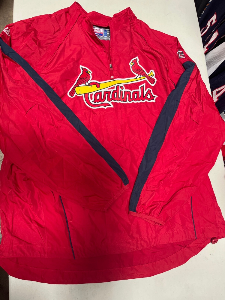 St Louis CARDINALS- Team Issued- Batting Practice Pullover JACKET- Majestic Cool Base- XXL