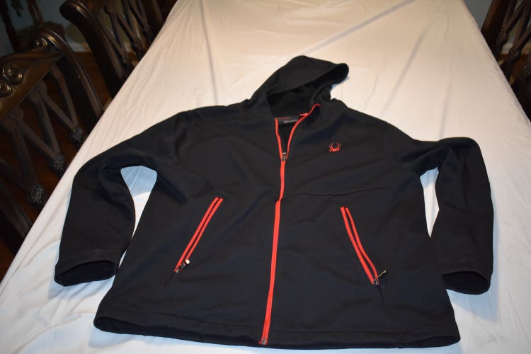 Spyder Full-Zip Hooded Winter Sports Jacket, Black/Red, Men's XL - Top Condition!