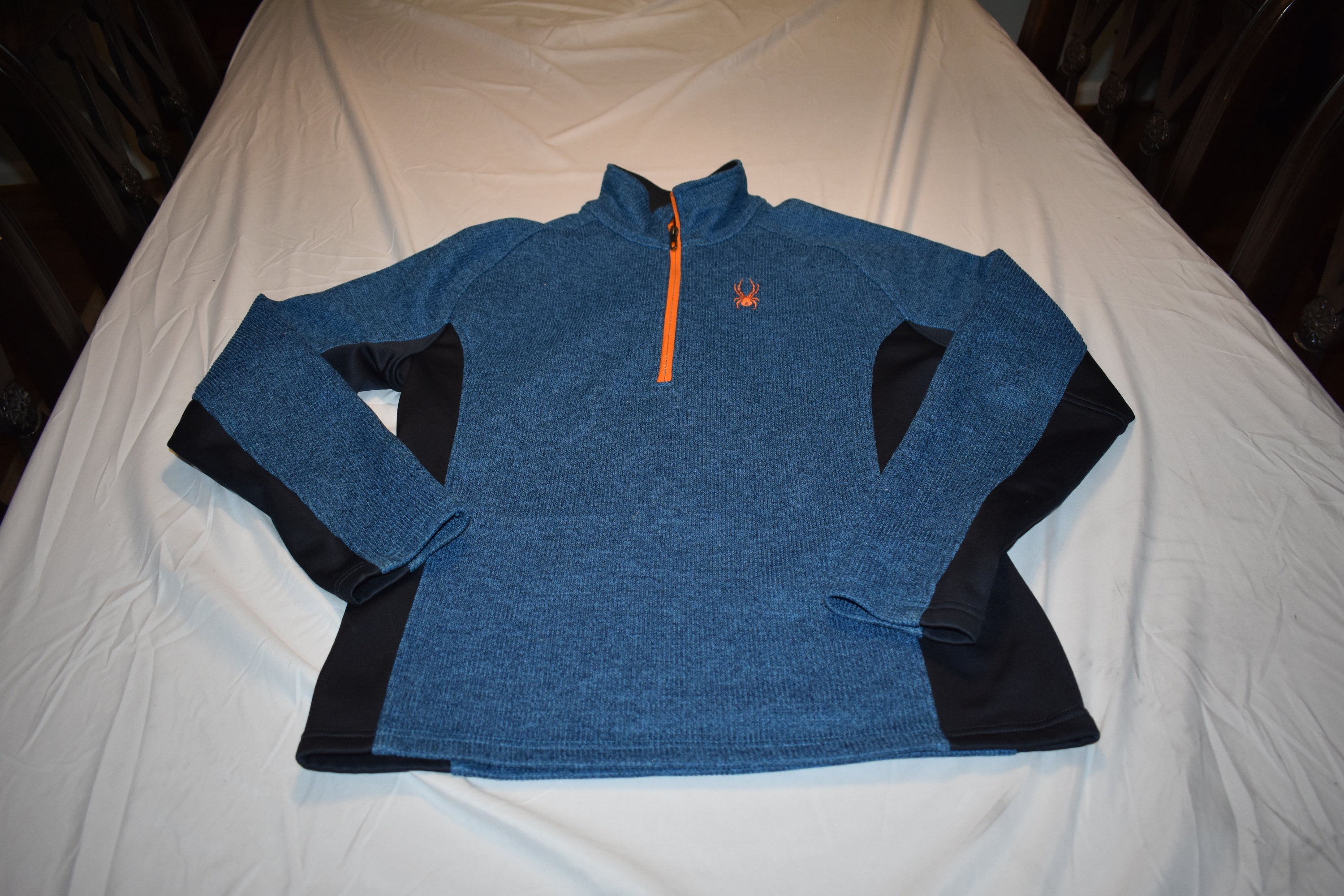 Spyder Half-Zip Sweatshirt, Blue/Black/Orange, Medium - Top Condition!