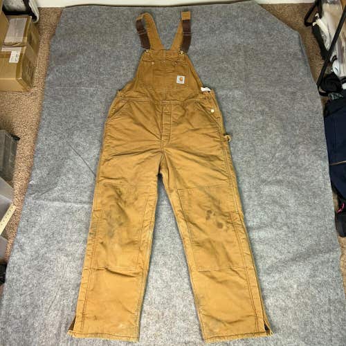 Carhartt Men Overalls 38x32 Brown Bibs Canvas Insulated Workwear Carpenter USA