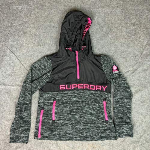 Superdry Womens Jacket 10 Gray Pink Hoodie Fleece Outdoor Mountain Pullover Top