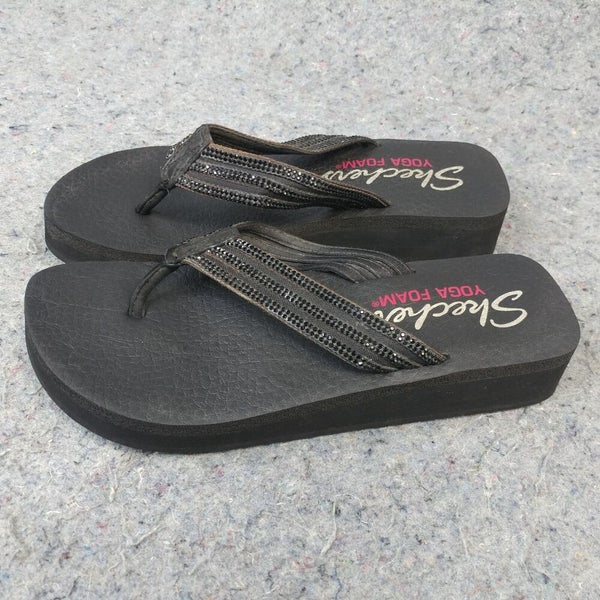 Skechers Sandals Yoga Foam Womens 8 Flip Flop Shoes Black Comfort