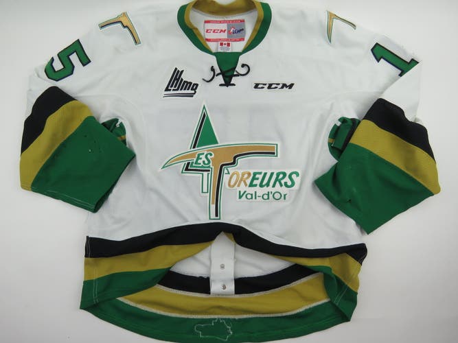 CCM Les Foreurs de Val-d'Or Game Worn QMJHL Pro Stock Hockey Jersey White 56 #15