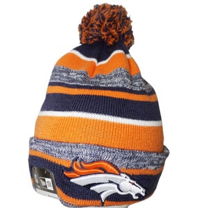 Denver Broncos NFL Football New Era Beanie - Stripe Cuff Knit Hat Pom Cap