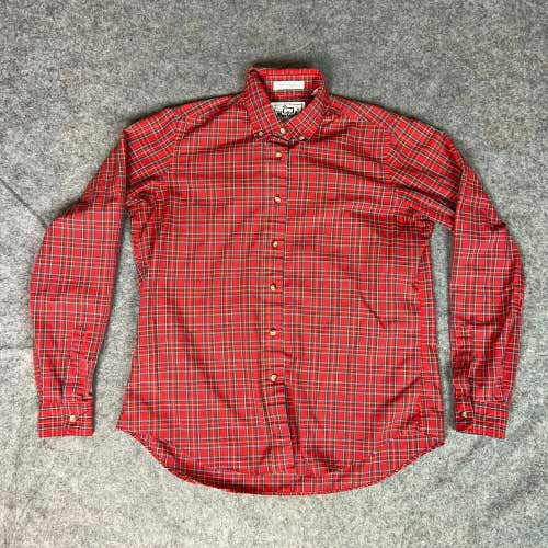 Vintage Woolrich Women Shirt 12 Red Gray Button Up Long Sleeve Classic Academic