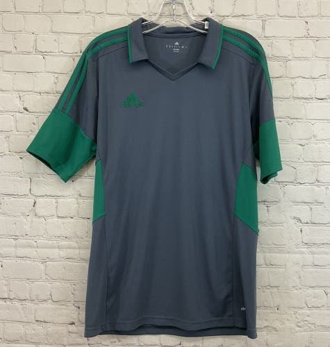 Adidas Mens Climalite F86458 Size M Gray Green SS Collared Soccer Jersey New