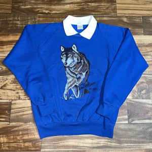 Vintage Timber Wolf Collared Nature Sweatshirt Size Large