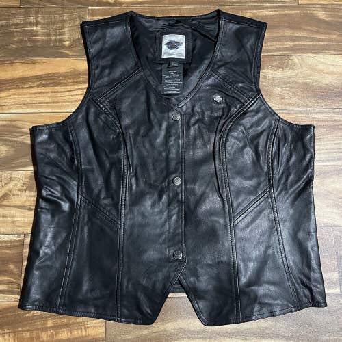 Harley Davidson 100% Goat Skin Leather Button Vest Size 2XL Black RARE