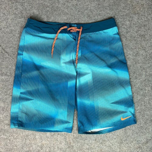 Nike Mens Swim Suit 34 Blue Orange Swoosh Board Shorts Trunks Beach Swimming