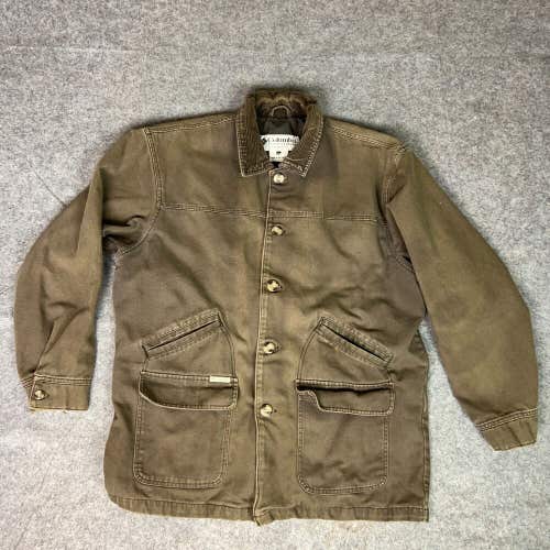 Vintage Columbia Mens Jacket Large Brown Canvas Chore Barn Workwear Outdoor Top