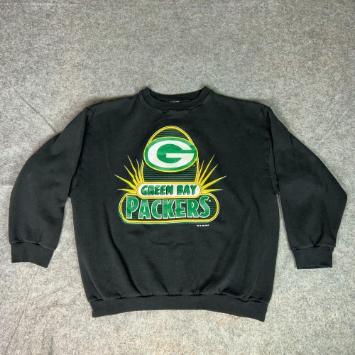 Vintage Green Bay Packers Mens Sweatshirt 2XL XXL Black Green Logo 7 Football