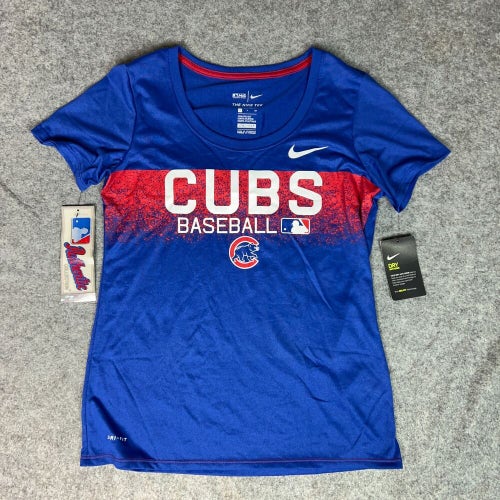 Chicago Cubs Womens Shirt Small Nike Blue Red Tee T DriFit Baseball MLB Top NWT