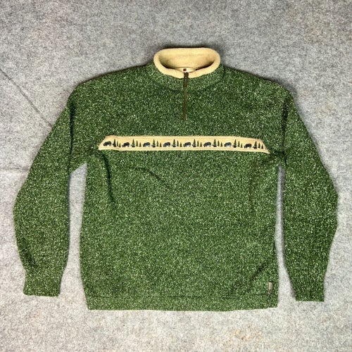 Woolrich Womens Sweater Medium Green Beige Pullover Grandma Cabin Cozy 1/4 Zip