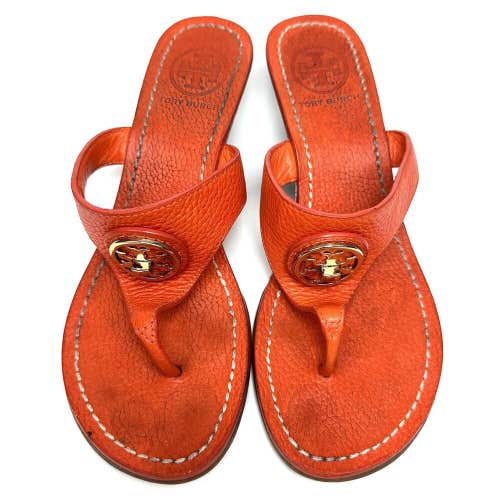 Tory Burch Flame Red Wedge Thong Sandals Women’s Size 6M