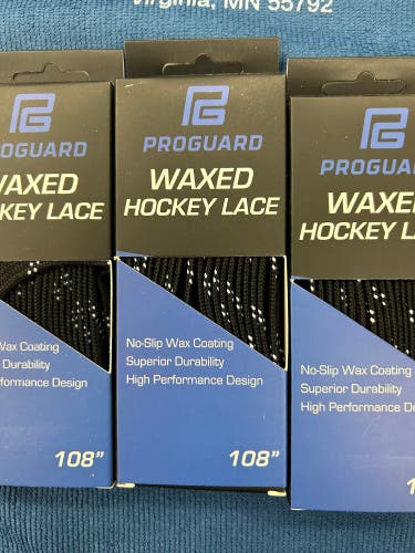 3 Pack - ProGuard Black Hockey Laces-Waxed 108”