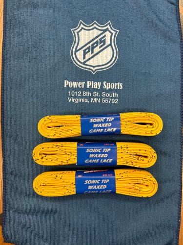 3 Pack - ProGuard Sonic Tip Yellow Hockey Laces-Waxed 96”