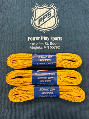 3 Pack - ProGuard Sonic Tip Yellow Hockey Laces-Waxed 108”