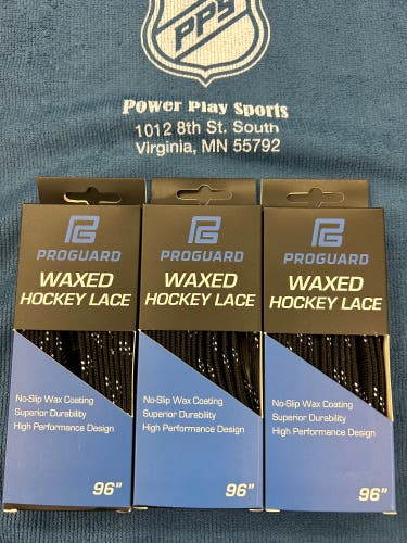 3 Pack - ProGuard Black Hockey Laces-Waxed 96”