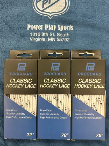 3 Pack - ProGuard Classic White Hockey Laces-Cloth 72”