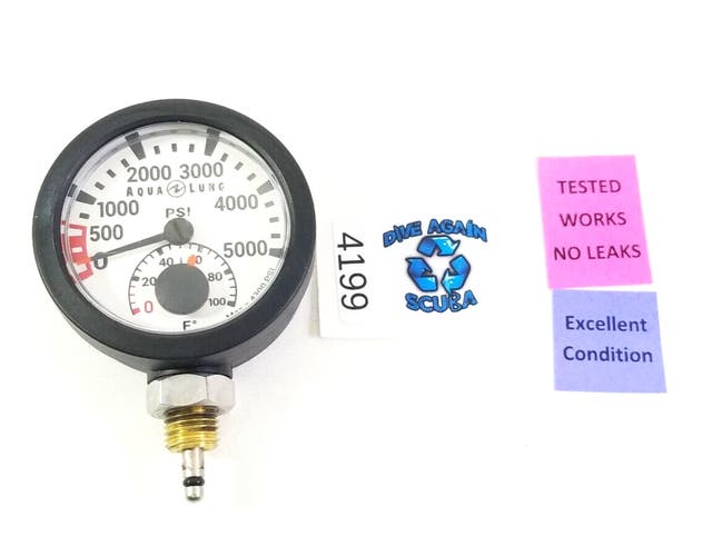 Aqua Lung 5000 PSI SPG Pressure Gauge + Thermometer Scuba Dive (Oceanic Swiv