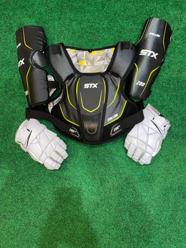 Used Medium STX Stallion 200+ Shoulder and elbow pads with nike vapor select gloves