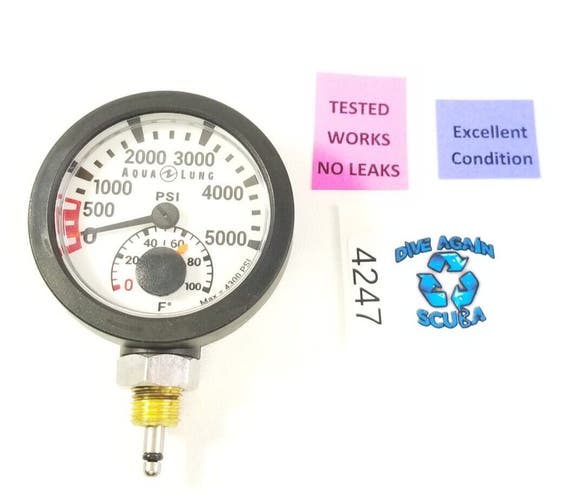 Aqua Lung 5000 PSI SPG Pressure Gauge + Thermometer Scuba Dive (Oceanic Swiv)
