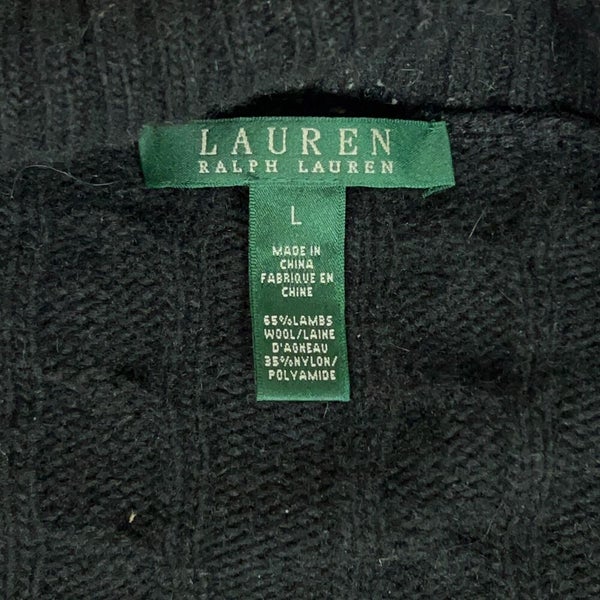 Lauren Ralph Lauren Women Sweater Large Black Cable Knit Lambswool Blend  Classic