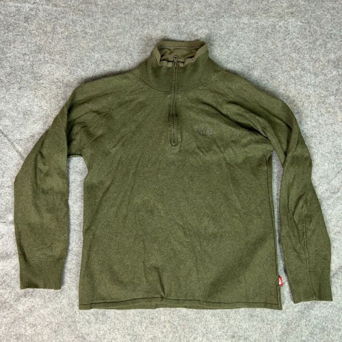 North Face Mens Sweater Extra Large Green Pullover Wool Blend Logo Zip Outdoor