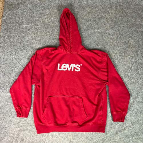 Levis Mens Hoodie Extra Large Red White Sweatshirt Sweater Spellout Casual Top